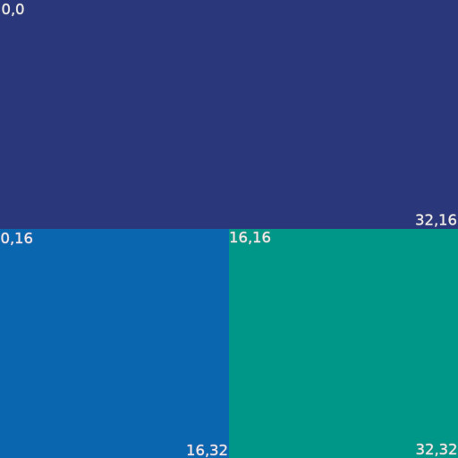 a potential layout, using one half area, and two quarter areas